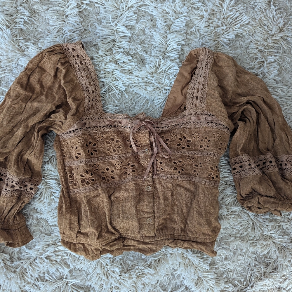 American Eagle Outfitters Brown Lace Top